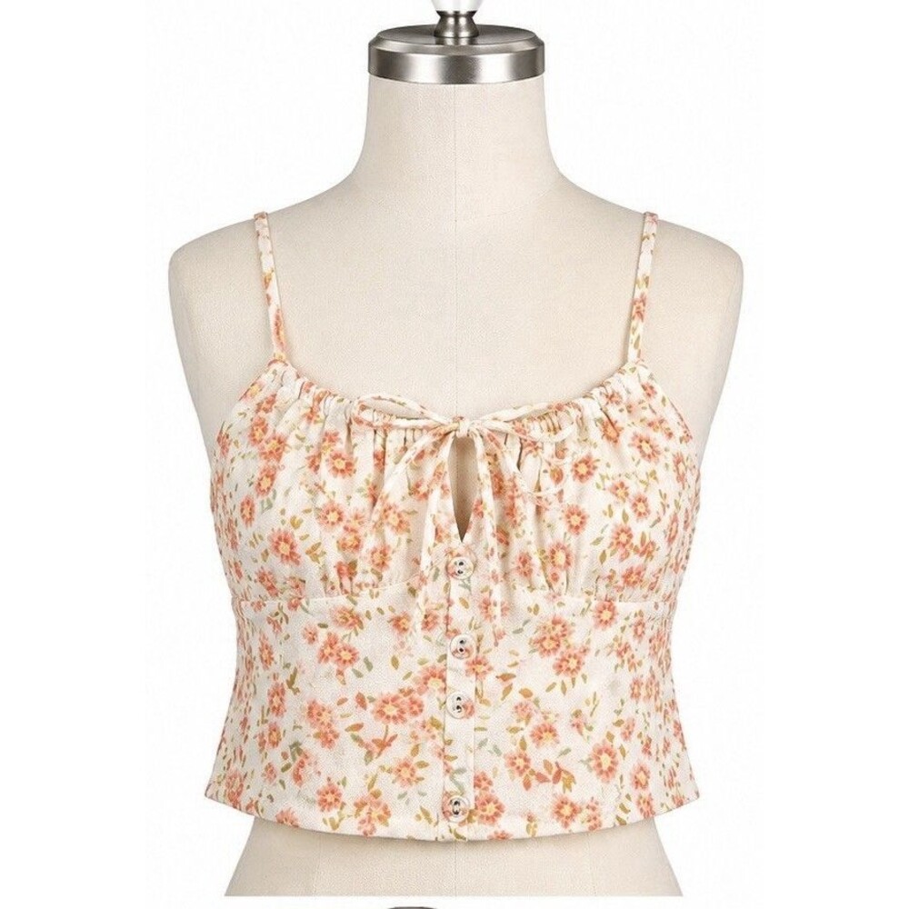 Billabong Billabong Floral Crop Cami Top Small Smocked Tie Front Boho